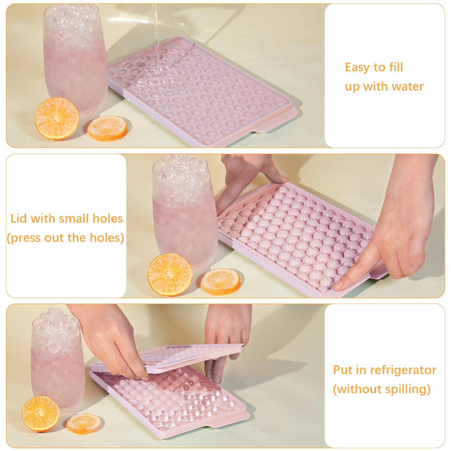 Mini Ice Cube Trays, 4 Pack Small Ice Cube Tray with Lid and Bin, 104x4 PCS Ice Ball Maker Mold, Crushed Ice Trays Easy Release for Chilling Drinks, Coffee, Cocktail, Juice (Pink)