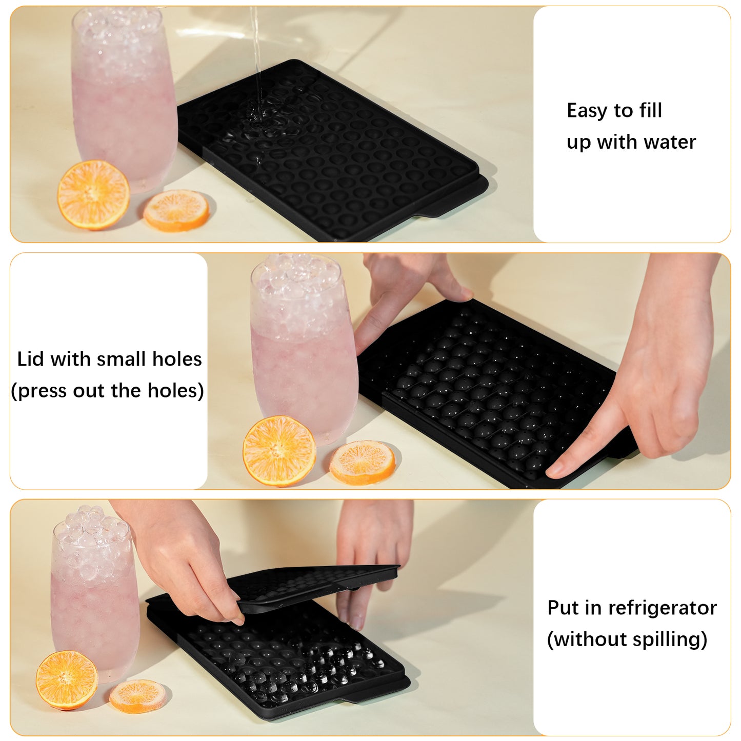 Mini Ice Cube Trays, 4 Pack Small Ice Cube Tray with Lid and Bin, 104x4 PCS Ice Ball Maker Mold, Crushed Ice Trays Easy Release for Chilling Drinks, Coffee, Cocktail, Juice (Black)