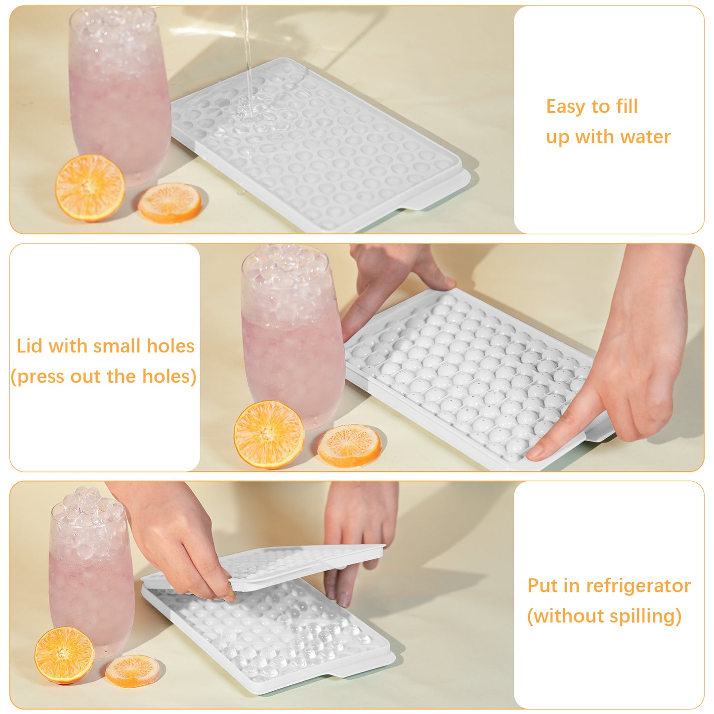 Mini Ice Cube Trays, 4 Pack Small Ice Cube Tray with Lid and Bin, 104x4 PCS Ice Ball Maker Mold, Crushed Ice Trays Easy Release for Chilling Drinks, Coffee, Cocktail, Juice (White)