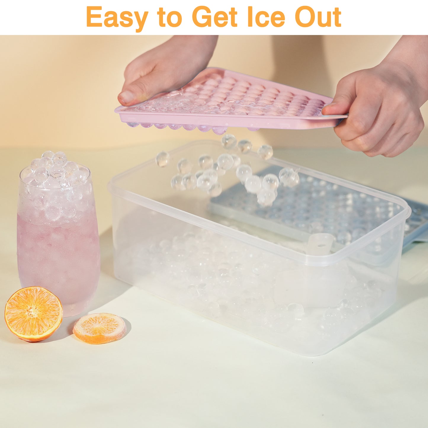Mini Ice Cube Trays, 4 Pack Small Ice Cube Tray with Lid and Bin, 104x4 PCS Ice Ball Maker Mold, Crushed Ice Trays Easy Release for Chilling Drinks, Coffee, Cocktail, Juice (Pink)