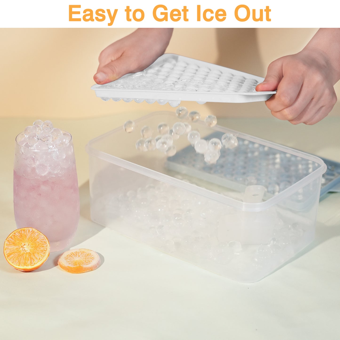 Mini Ice Cube Trays, 4 Pack Small Ice Cube Tray with Lid and Bin, 104x4 PCS Ice Ball Maker Mold, Crushed Ice Trays Easy Release for Chilling Drinks, Coffee, Cocktail, Juice (White)