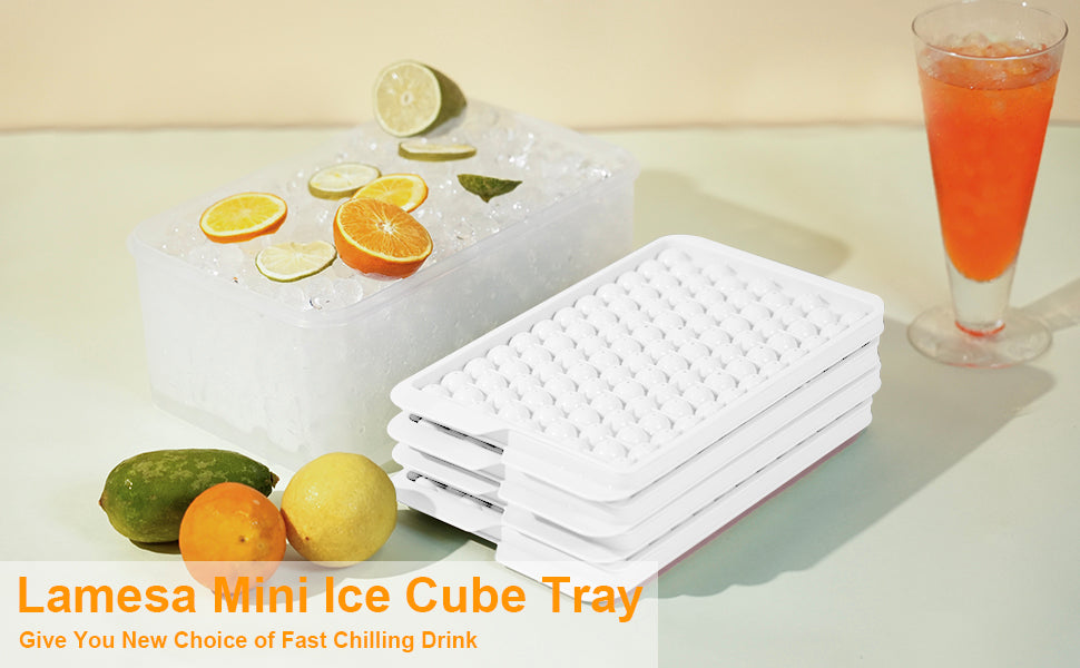 Mini Ice Cube Trays, 4 Pack Small Ice Cube Tray with Lid and Bin, 104x4 PCS Ice Ball Maker Mold, Crushed Ice Trays Easy Release for Chilling Drinks, Coffee, Cocktail, Juice (White)