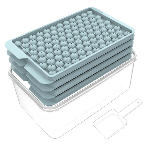 Mini Ice Cube Trays, 4 Pack Small Ice Cube Tray with Lid and Bin, 104x4 PCS Ice Ball Maker Mold, Crushed Ice Trays Easy Release for Chilling Drinks, Coffee, Cocktail, Juice (Blue)