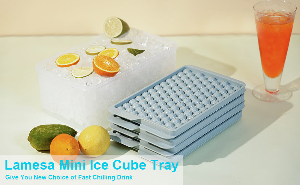 Mini Ice Cube Trays, 4 Pack Small Ice Cube Tray with Lid and Bin, 104x4 PCS Ice Ball Maker Mold, Crushed Ice Trays Easy Release for Chilling Drinks, Coffee, Cocktail, Juice (Blue)