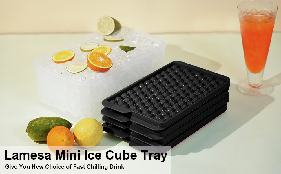 Mini Ice Cube Trays, 4 Pack Small Ice Cube Tray with Lid and Bin, 104x4 PCS Ice Ball Maker Mold, Crushed Ice Trays Easy Release for Chilling Drinks, Coffee, Cocktail, Juice (Black)