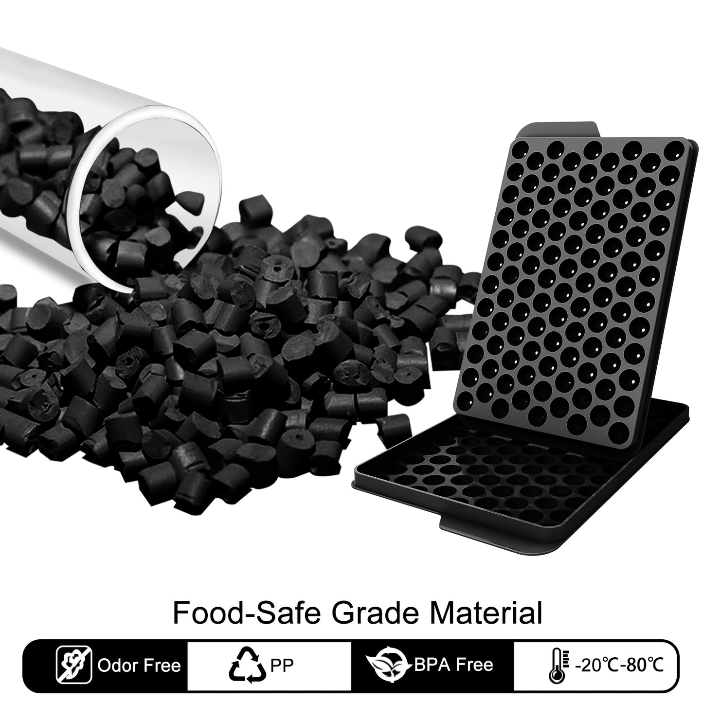 Mini Ice Cube Trays, 4 Pack Small Ice Cube Tray with Lid and Bin, 104x4 PCS Ice Ball Maker Mold, Crushed Ice Trays Easy Release for Chilling Drinks, Coffee, Cocktail, Juice (Black)