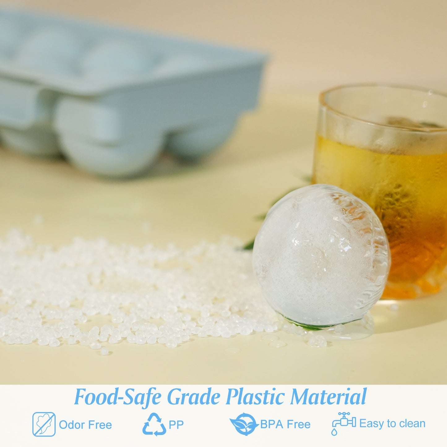 Ice Cube Tray(2 Pack), 2.5 INCH Sphere Ice Mold with Bin&Tong,Large Round Ice Cube Tray Making 16Pcs Ice Balls, Leak-free, Easy Fill & Release Ice Ball Maker for Whiskey Cocktails Bourbon(Blue)