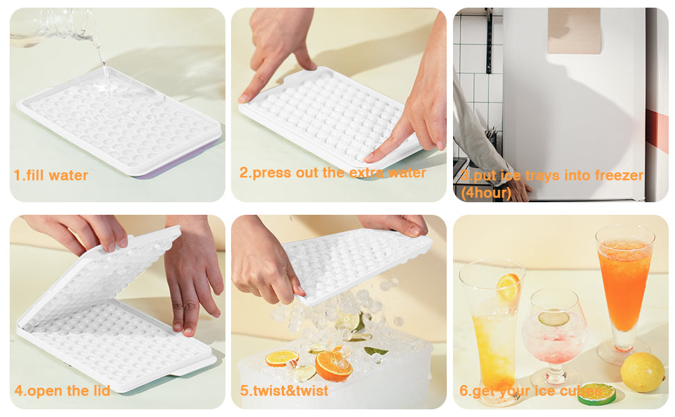 Mini Ice Cube Trays, 4 Pack Small Ice Cube Tray with Lid and Bin, 104x4 PCS Ice Ball Maker Mold, Crushed Ice Trays Easy Release for Chilling Drinks, Coffee, Cocktail, Juice (White)