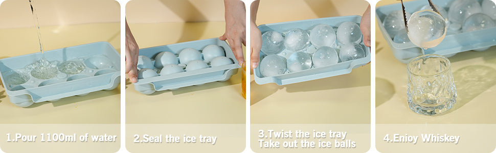 Ice Cube Tray(2 Pack), 2.5 INCH Sphere Ice Mold with Bin&Tong,Large Round Ice Cube Tray Making 16Pcs Ice Balls, Leak-free, Easy Fill & Release Ice Ball Maker for Whiskey Cocktails Bourbon(Blue)