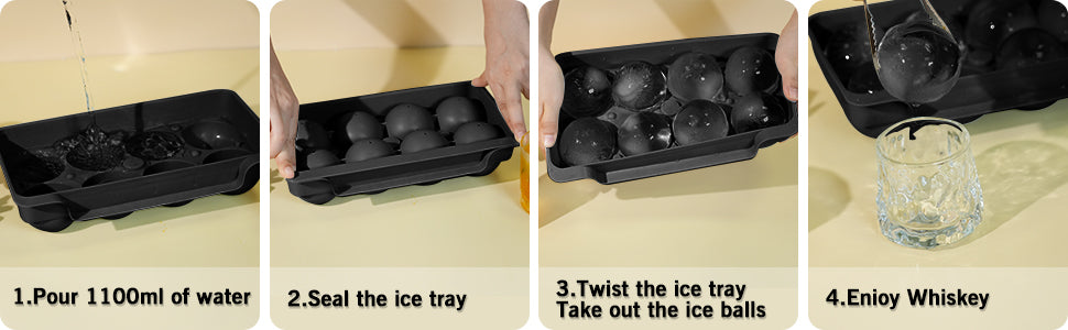 Ice Cube Tray(2 Pack), 2.5 INCH Sphere Ice Mold with Bin&Tong,Large Round Ice Cube Tray Making 16Pcs Ice Balls, Leak-free, Easy Fill & Release Ice Ball Maker for Whiskey Cocktails Bourbon(Black)
