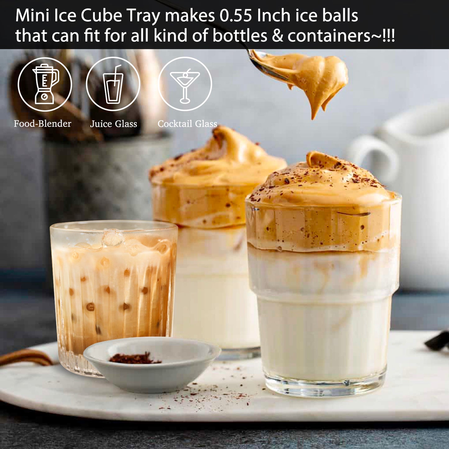 Mini Ice Cube Trays, 4 Pack Small Ice Cube Tray with Lid and Bin, 104x4 PCS Ice Ball Maker Mold, Crushed Ice Trays Easy Release for Chilling Drinks, Coffee, Cocktail, Juice (Black)