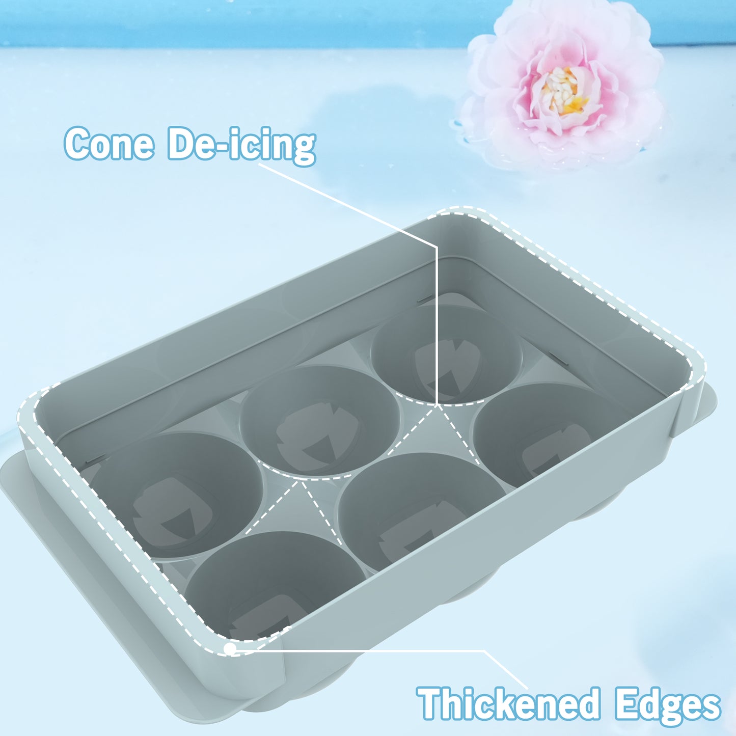Ice Cube Tray with Lid&Bin, 1.9'' Whiskey Ice Mold, 2Pack Ice Ball Maker Mold, Large Ice Cube Trays with Tong, Easy Fill & Release Making Ice Balls for Whiskey Cocktails Bourbon (Blue)