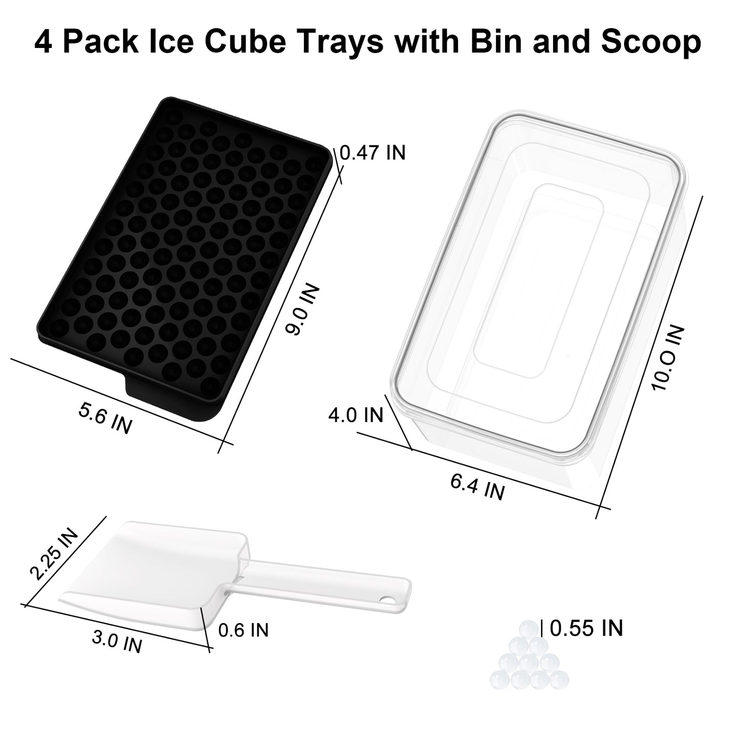 Mini Ice Cube Trays, 4 Pack Small Ice Cube Tray with Lid and Bin, 104x4 PCS Ice Ball Maker Mold, Crushed Ice Trays Easy Release for Chilling Drinks, Coffee, Cocktail, Juice (Black)