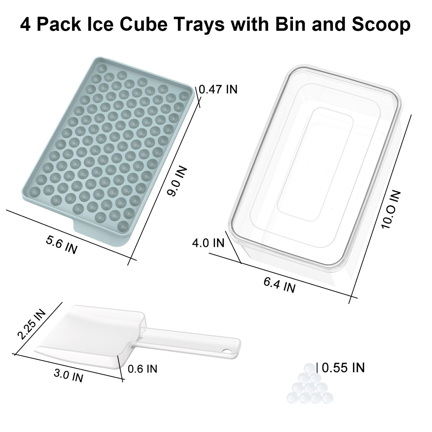 Mini Ice Cube Trays, 4 Pack Small Ice Cube Tray with Lid and Bin, 104x4 PCS Ice Ball Maker Mold, Crushed Ice Trays Easy Release for Chilling Drinks, Coffee, Cocktail, Juice (Blue)