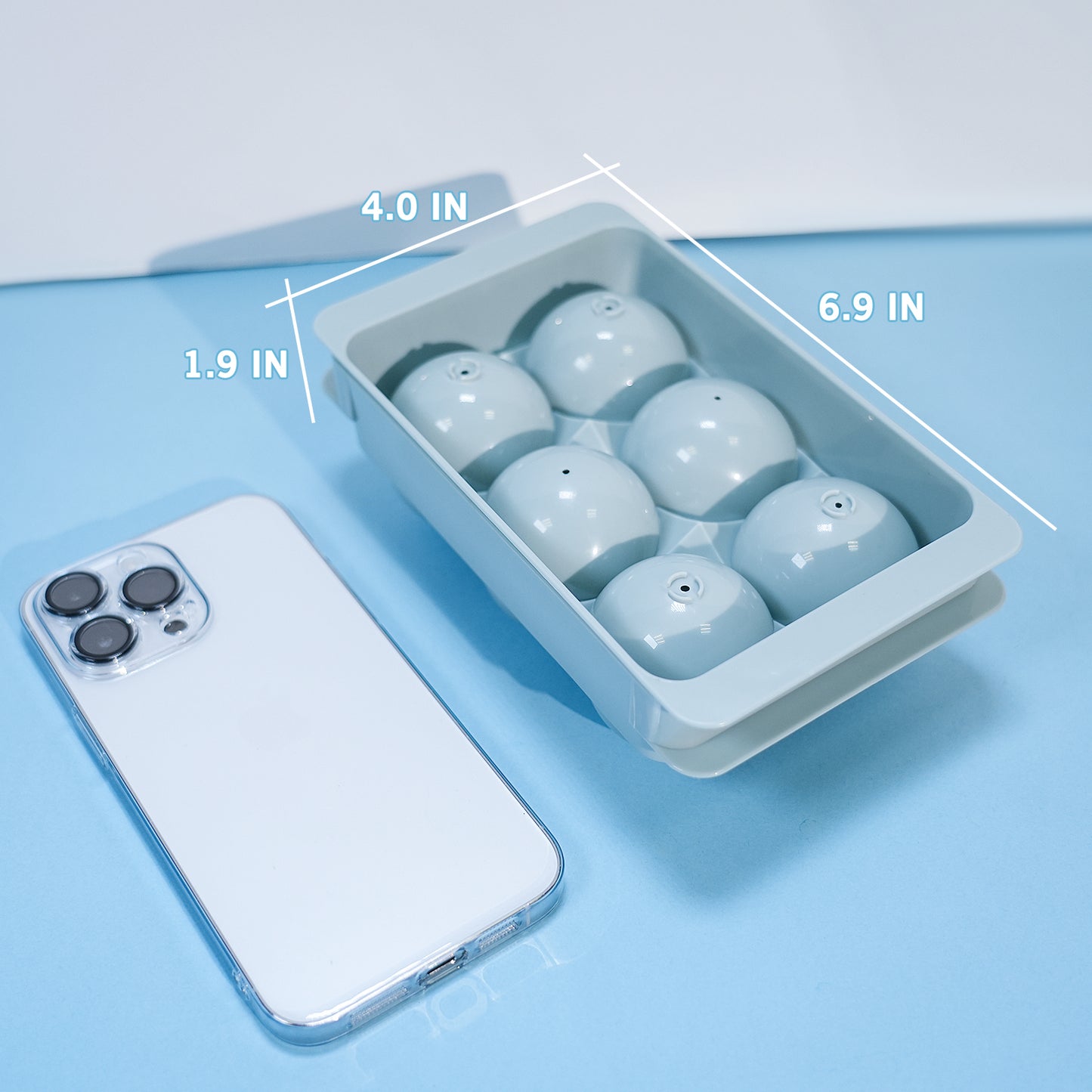 Ice Cube Tray with Lid&Bin, 1.9'' Whiskey Ice Mold, 2Pack Ice Ball Maker Mold, Large Ice Cube Trays with Tong, Easy Fill & Release Making Ice Balls for Whiskey Cocktails Bourbon (Blue)