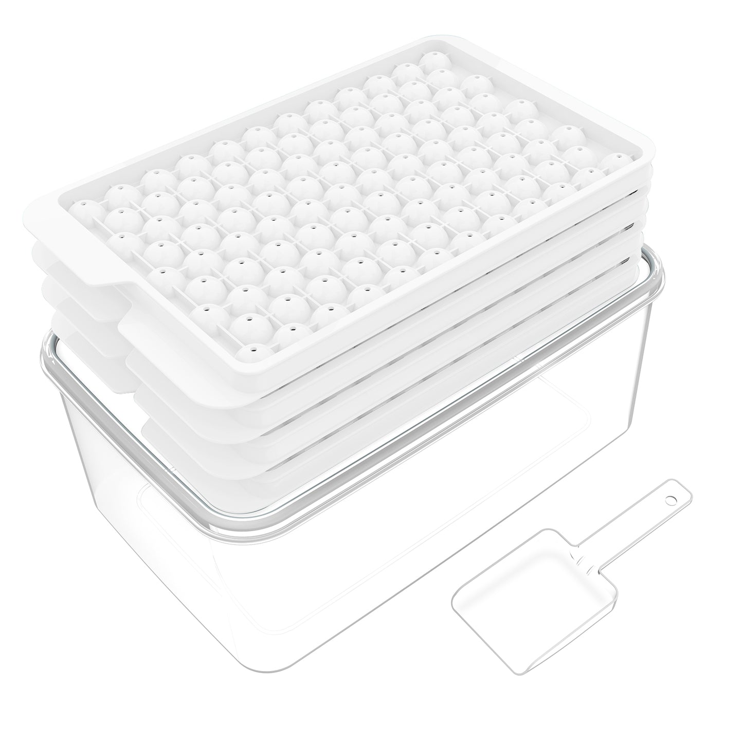 Mini Ice Cube Trays, 4 Pack Small Ice Cube Tray with Lid and Bin, 104x4 PCS Ice Ball Maker Mold, Crushed Ice Trays Easy Release for Chilling Drinks, Coffee, Cocktail, Juice (White)