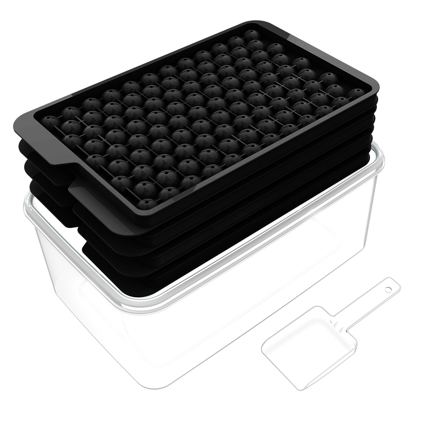 Mini Ice Cube Trays, 4 Pack Small Ice Cube Tray with Lid and Bin, 104x4 PCS Ice Ball Maker Mold, Crushed Ice Trays Easy Release for Chilling Drinks, Coffee, Cocktail, Juice (Black)