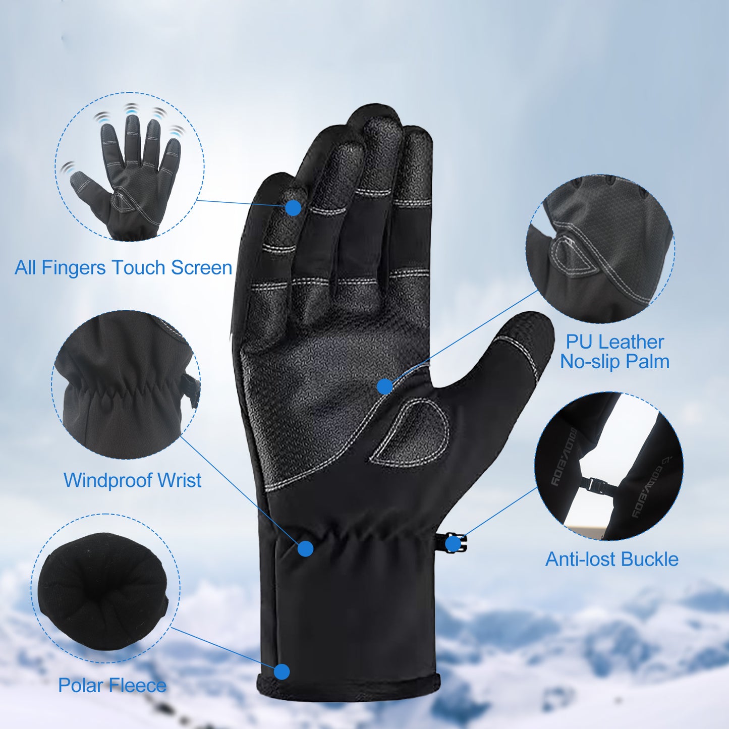 WIBIMEN -30℉ Ski Gloves, Thinsulate Winter Waterproof Gloves for Men Women, Snow Gloves with Upgraded Fingertip Touch Screen, 5-Layer Thermal Warm Gloves for Skiing Snowbarding Riding-L
