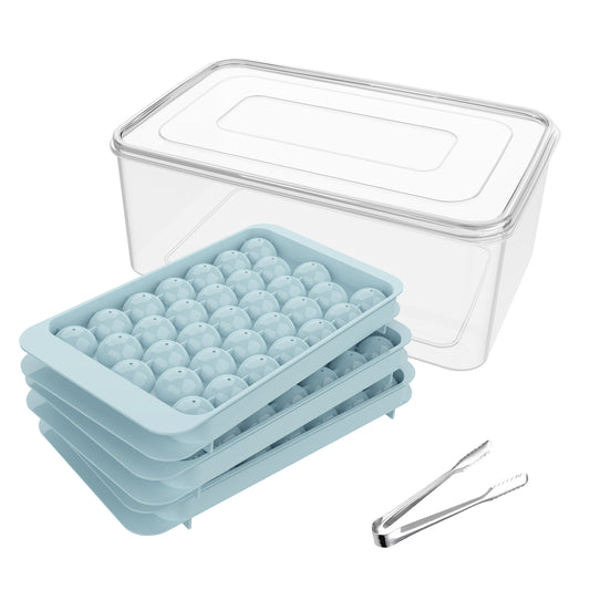 Ice Cube Tray Round Ice Ball Maker Round Ice Cube Mold for Freezer With 3Pack Blue Ice trays & Ice Bin & Ice tong